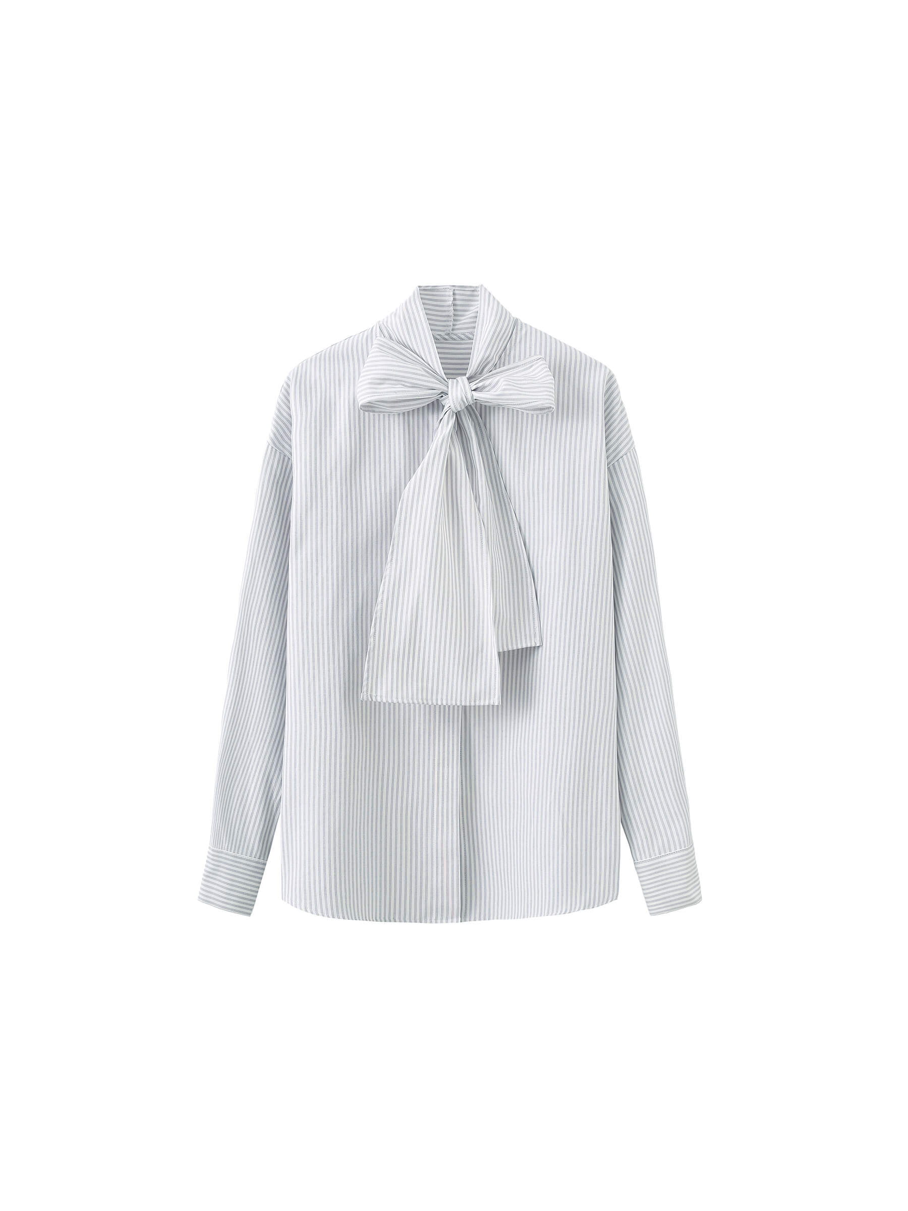 Pinstripe Long Sleeves Shirt with Tie Down Collar-13