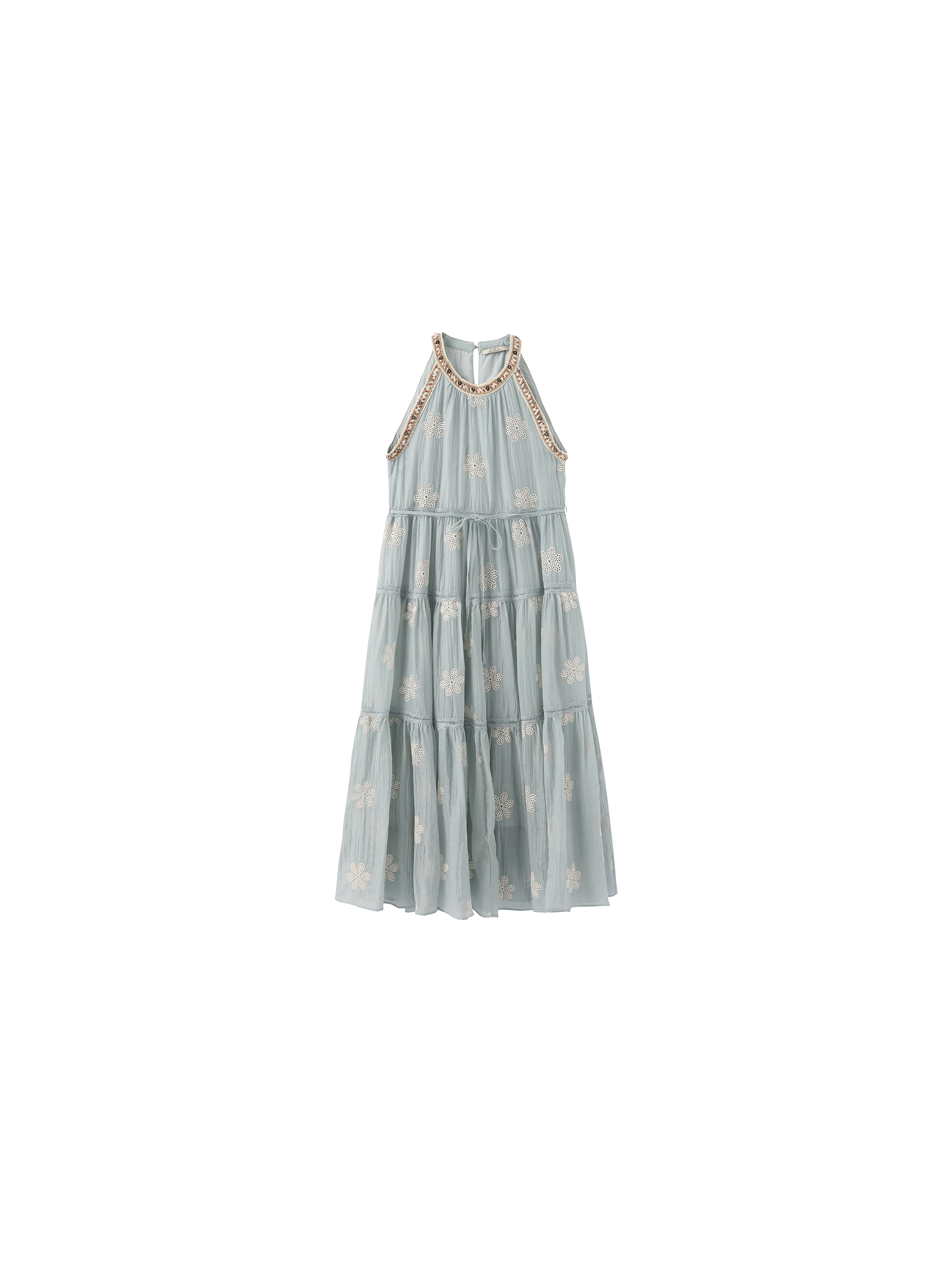 A-Line Halter Round-Neck Embroidered Maxi Dress-15