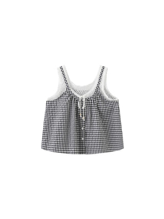 Lace Patchwork Checked Tank Top