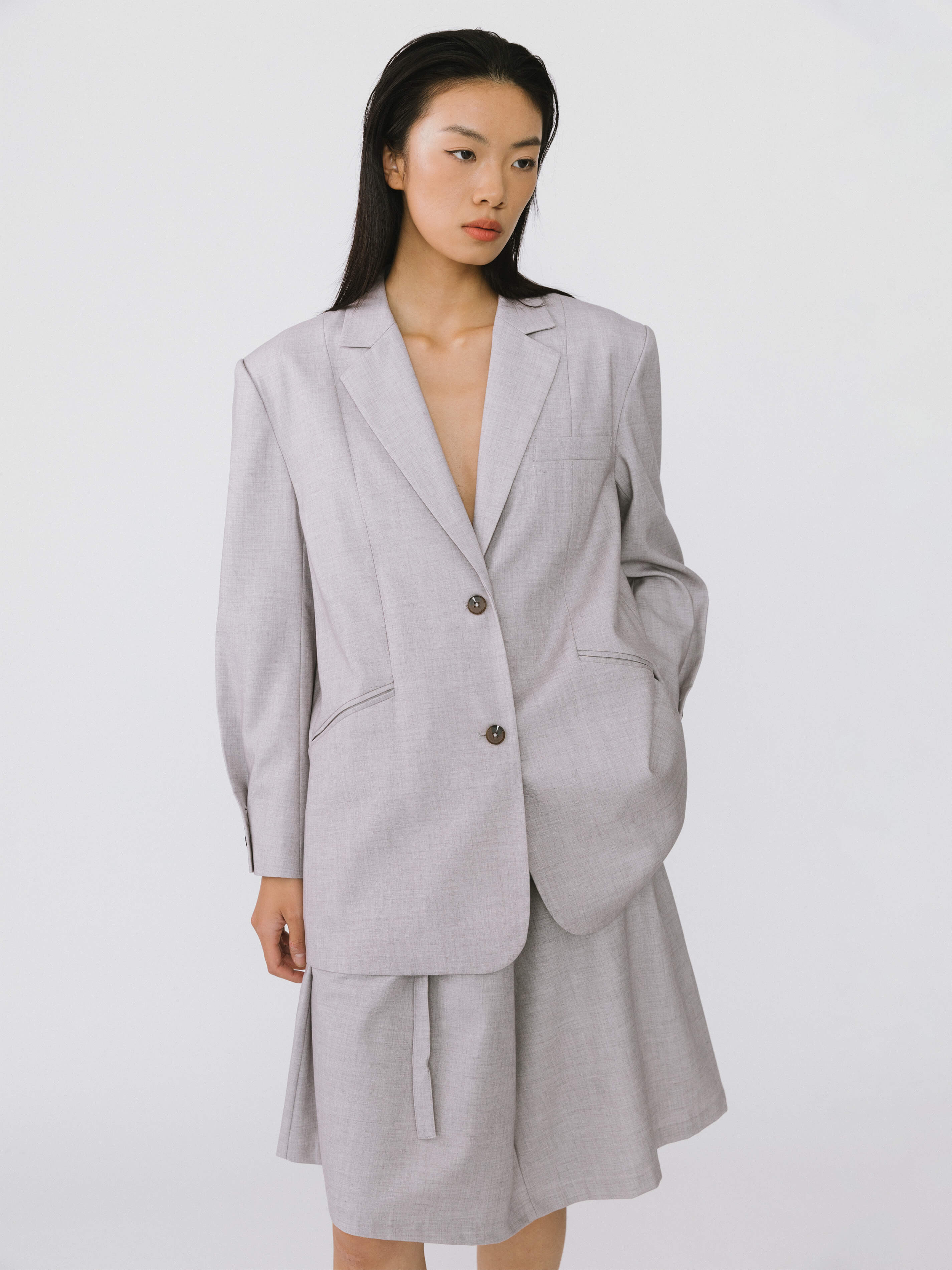 Oversized Shoulder Single Breasted Blazer with Wool Blend-17