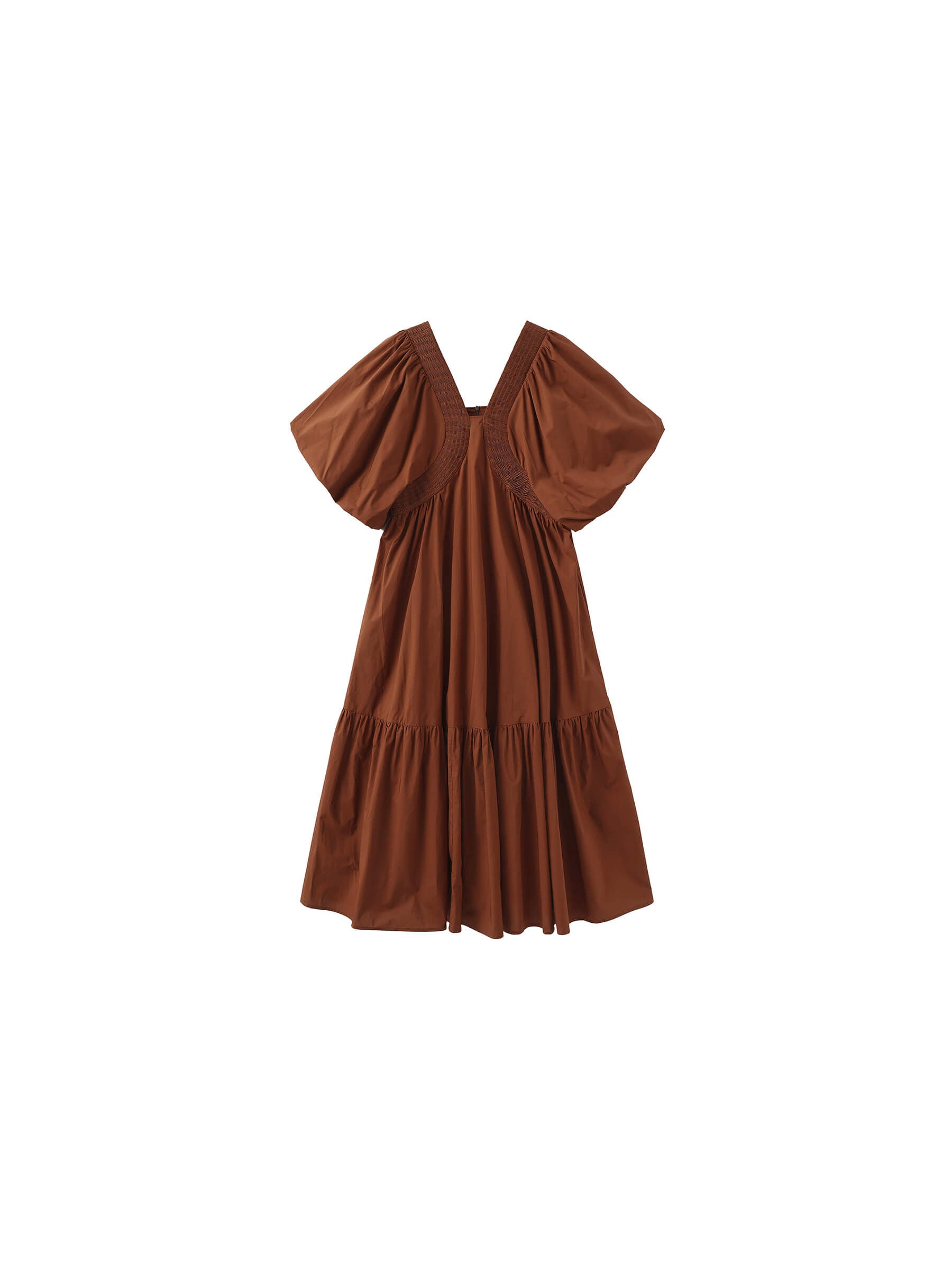 100% Cotton Puff Sleeve Loose-Fit Vacation Dress-17
