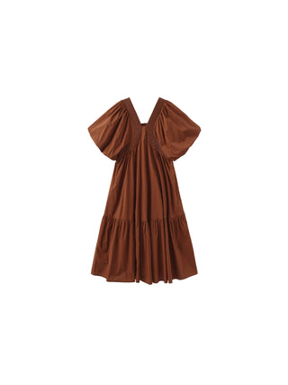 100% Cotton Puff Sleeve Loose-Fit Vacation Dress