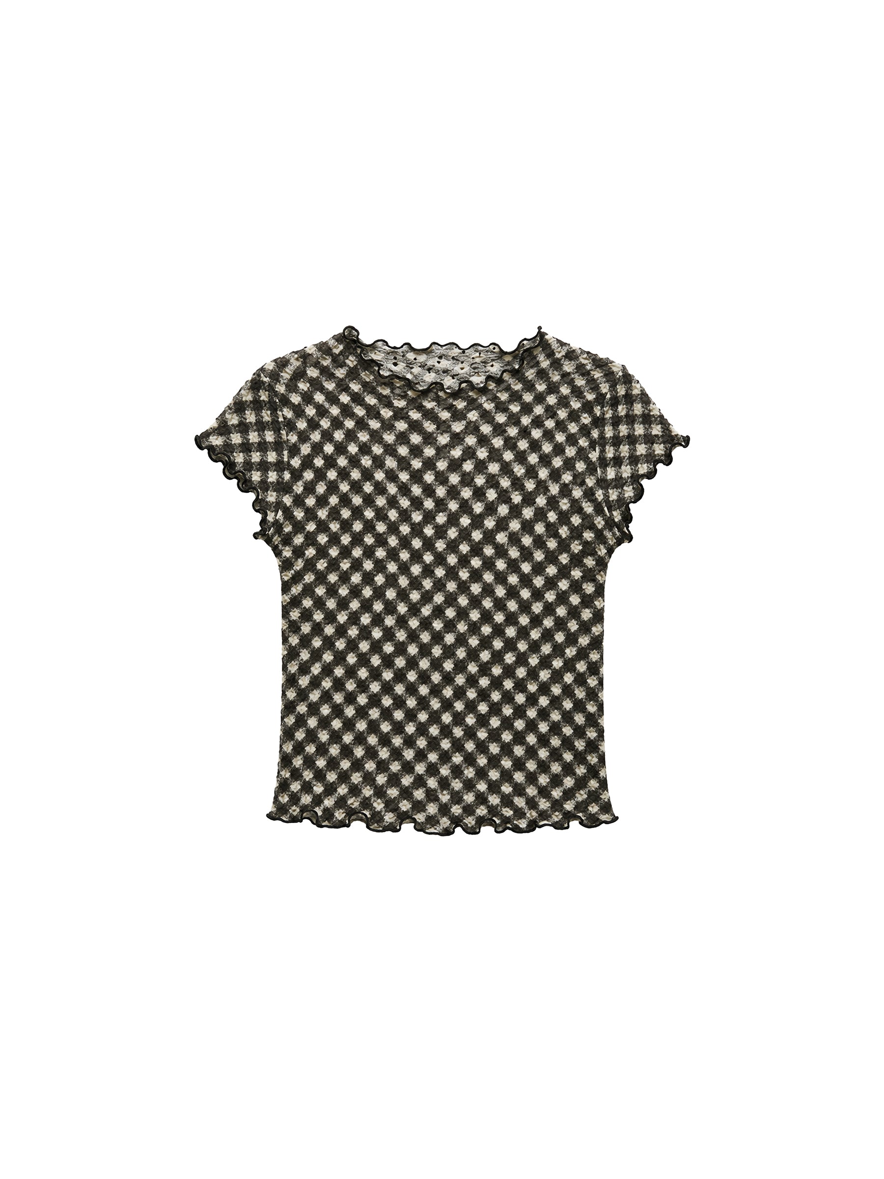 CUBIC Gingham Print Ruffle-Edge Top-15
