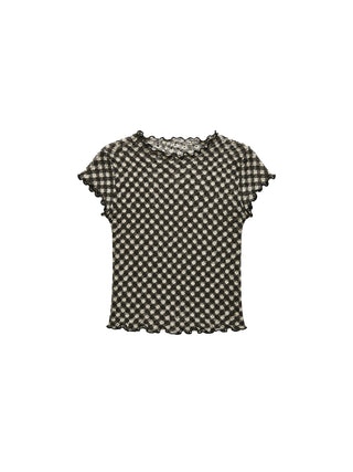 CUBIC Gingham Print Ruffle-Edge Top