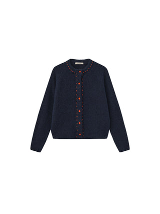 Wool-Blend Contrast Ribbed Cuff Cardigan