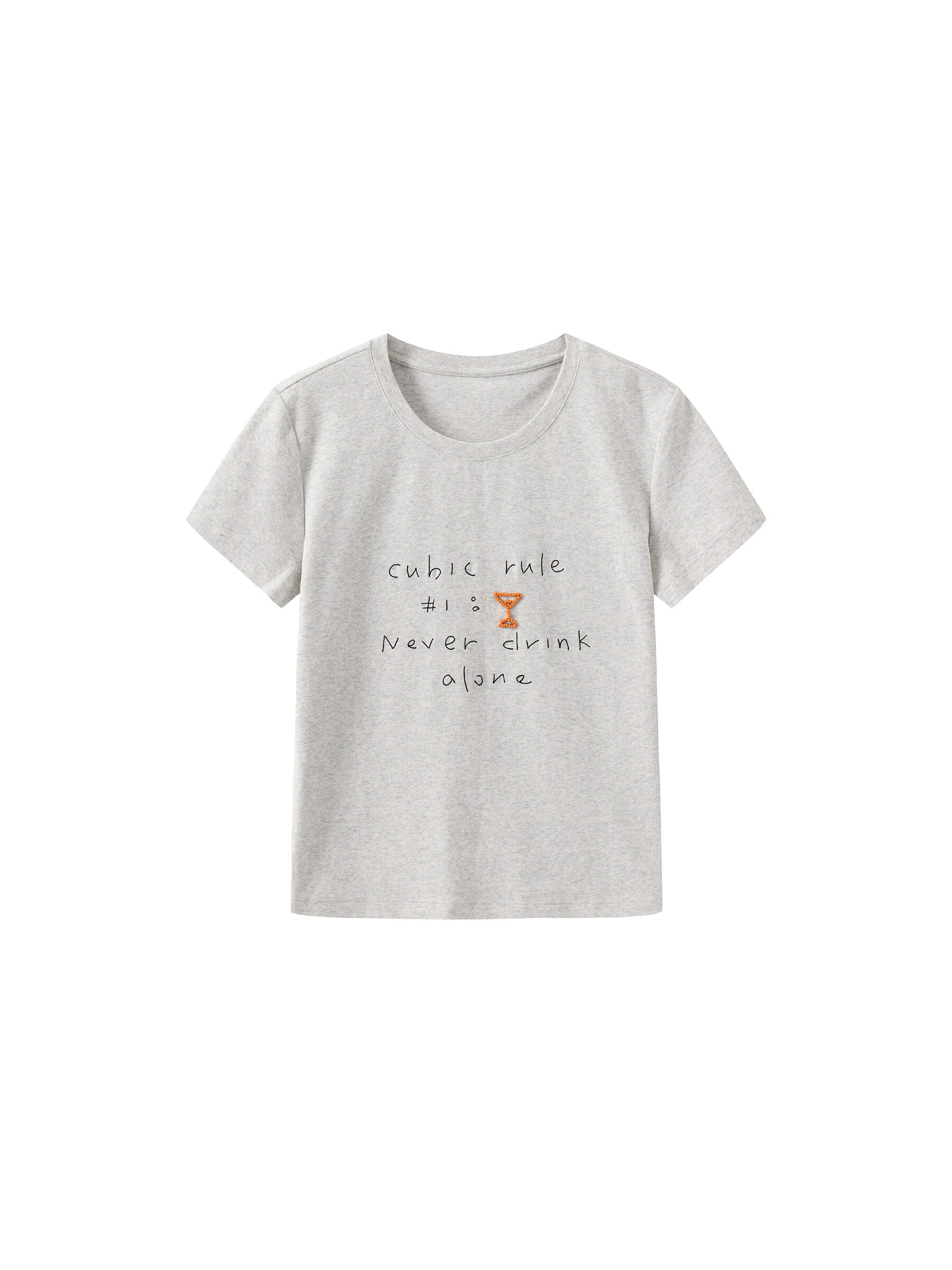 Cropped Letter Embroidered T-shirt-17