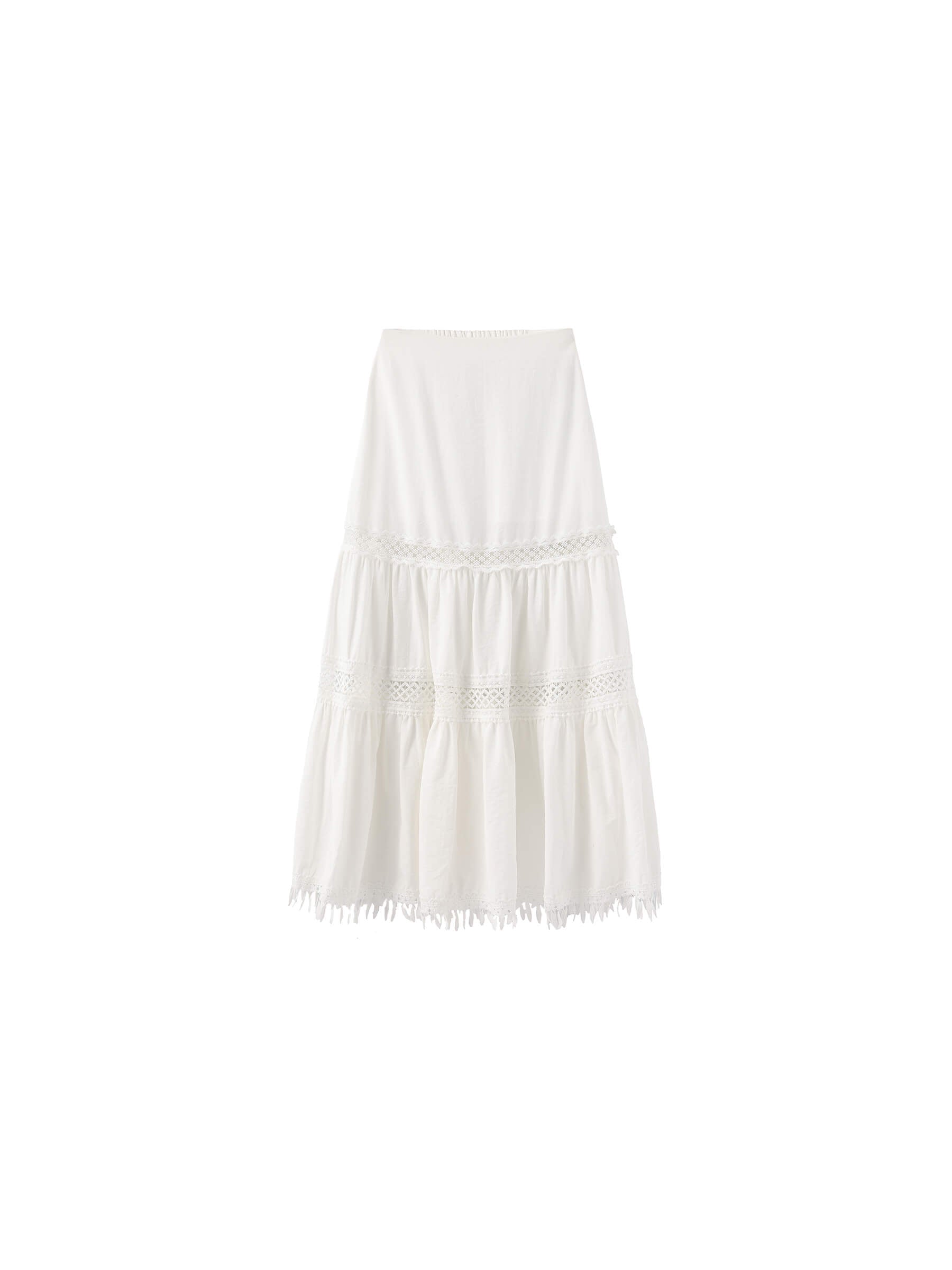 High-Waisted Hollow Out Tassel Trim Maxi Skirt-17