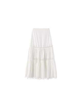 High-Waisted Hollow Out Tassel Trim Maxi Skirt