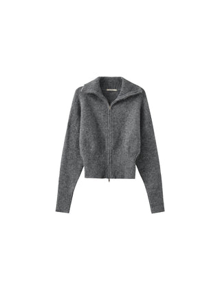Retro Stand Collar Zip-Up Cardigan