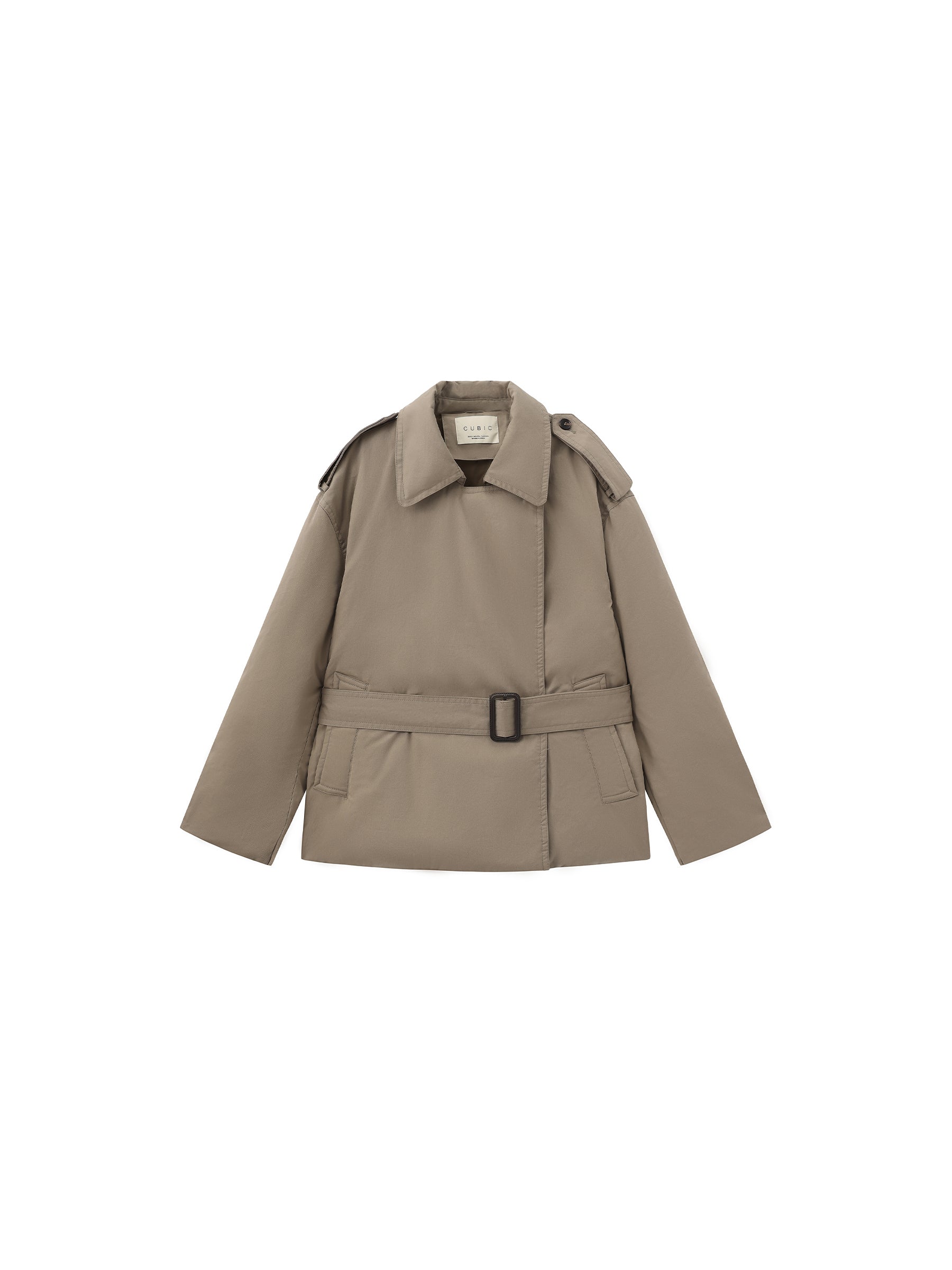 Dark Oversized Waist-Cinched Down Coat-15