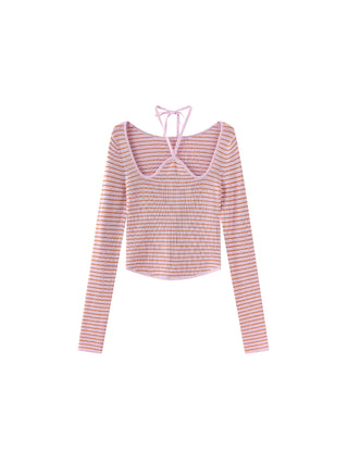 Chest Cut Out Striped Long Sleeve Top