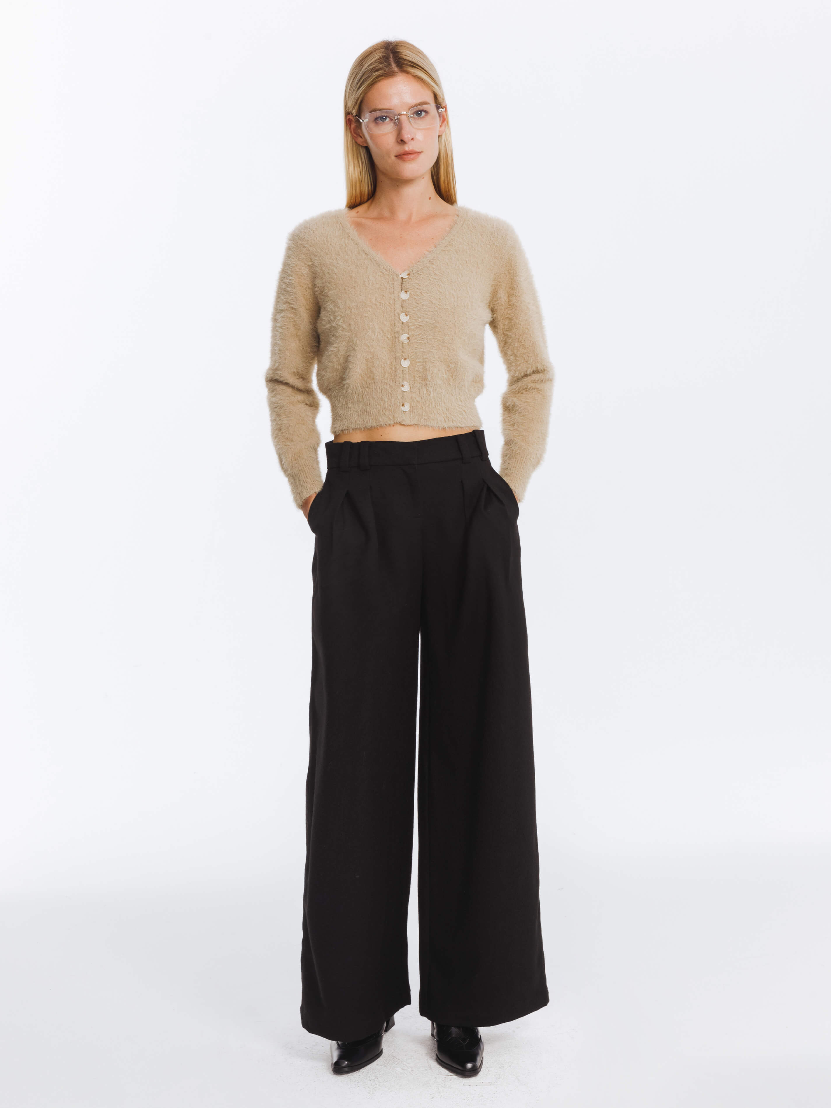 Fluffy Cropped Knit Cardigan-17