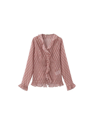 Semi-Sheer Ruffle Trim Check Shirt