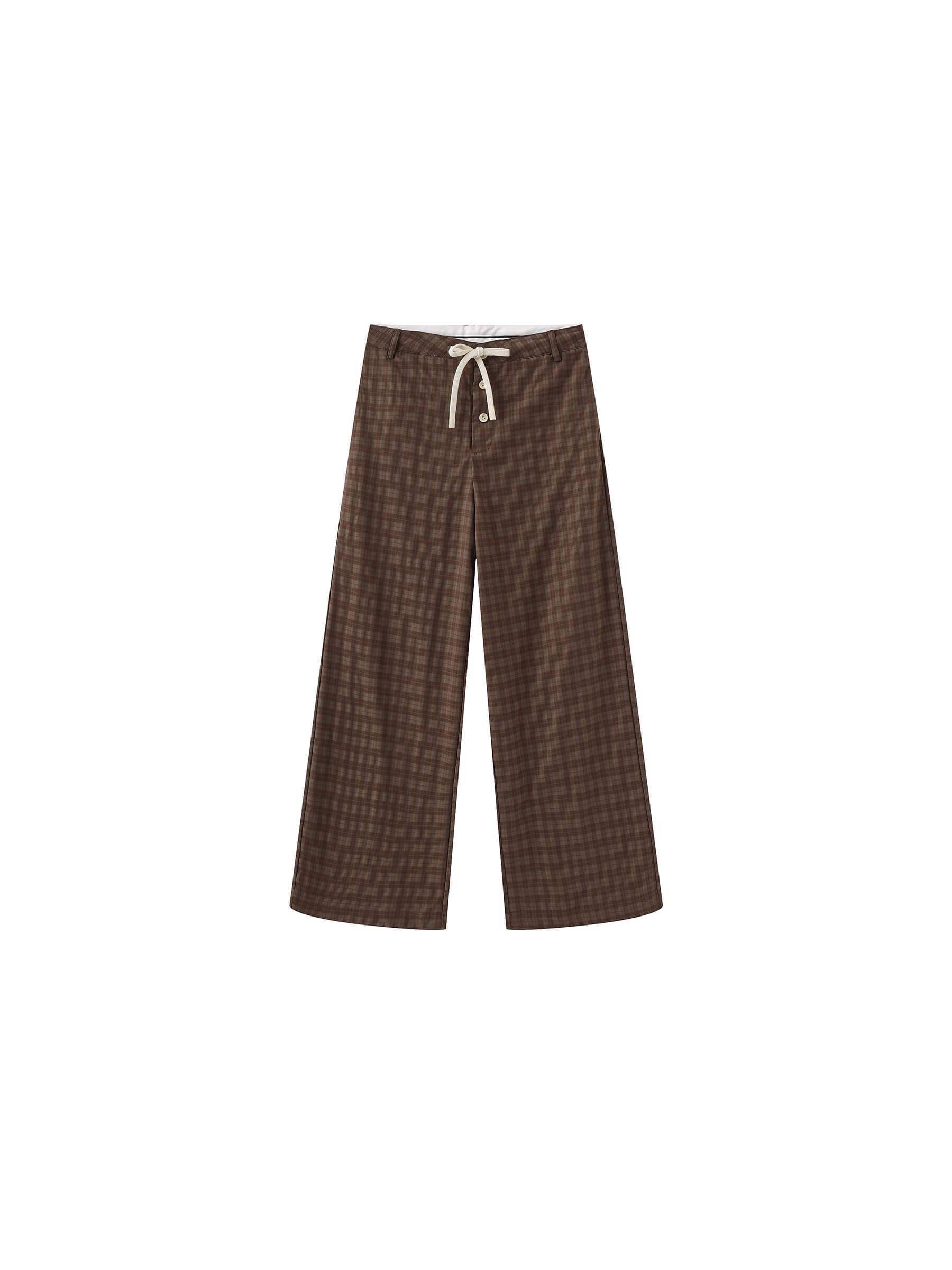 Drawstring Checkered Wide-Leg Casual Pants-17