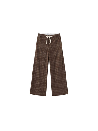Drawstring Checkered Wide-Leg Casual Pants