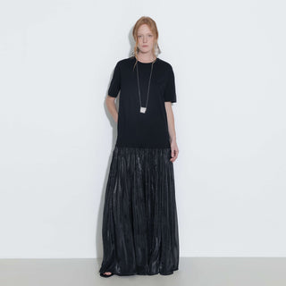 Oversized Round Neck Short Sleeve Pleated Dress