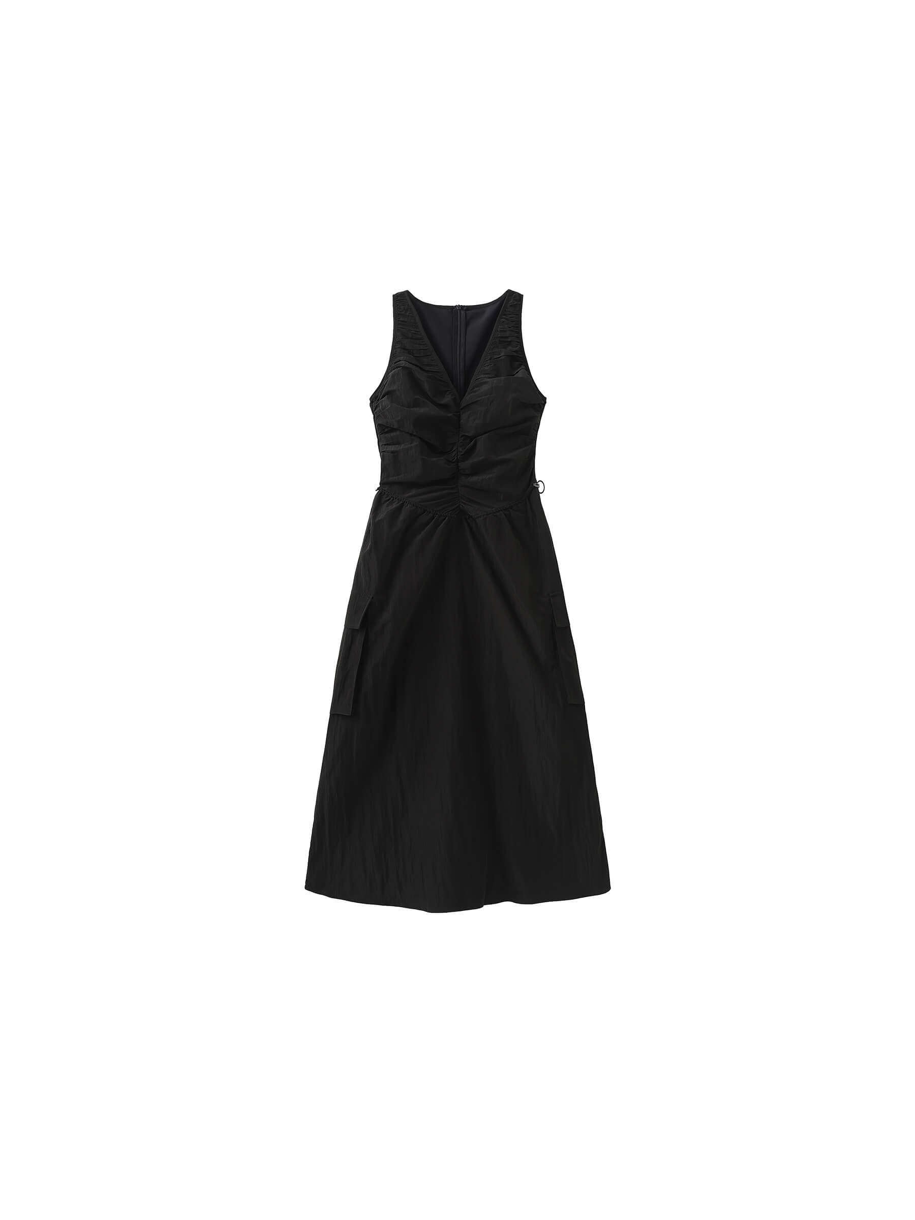 Drawstring Pleated V-Neck Sleeveless Dress-15