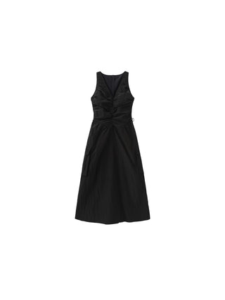 Drawstring Pleated V-Neck Sleeveless Dress