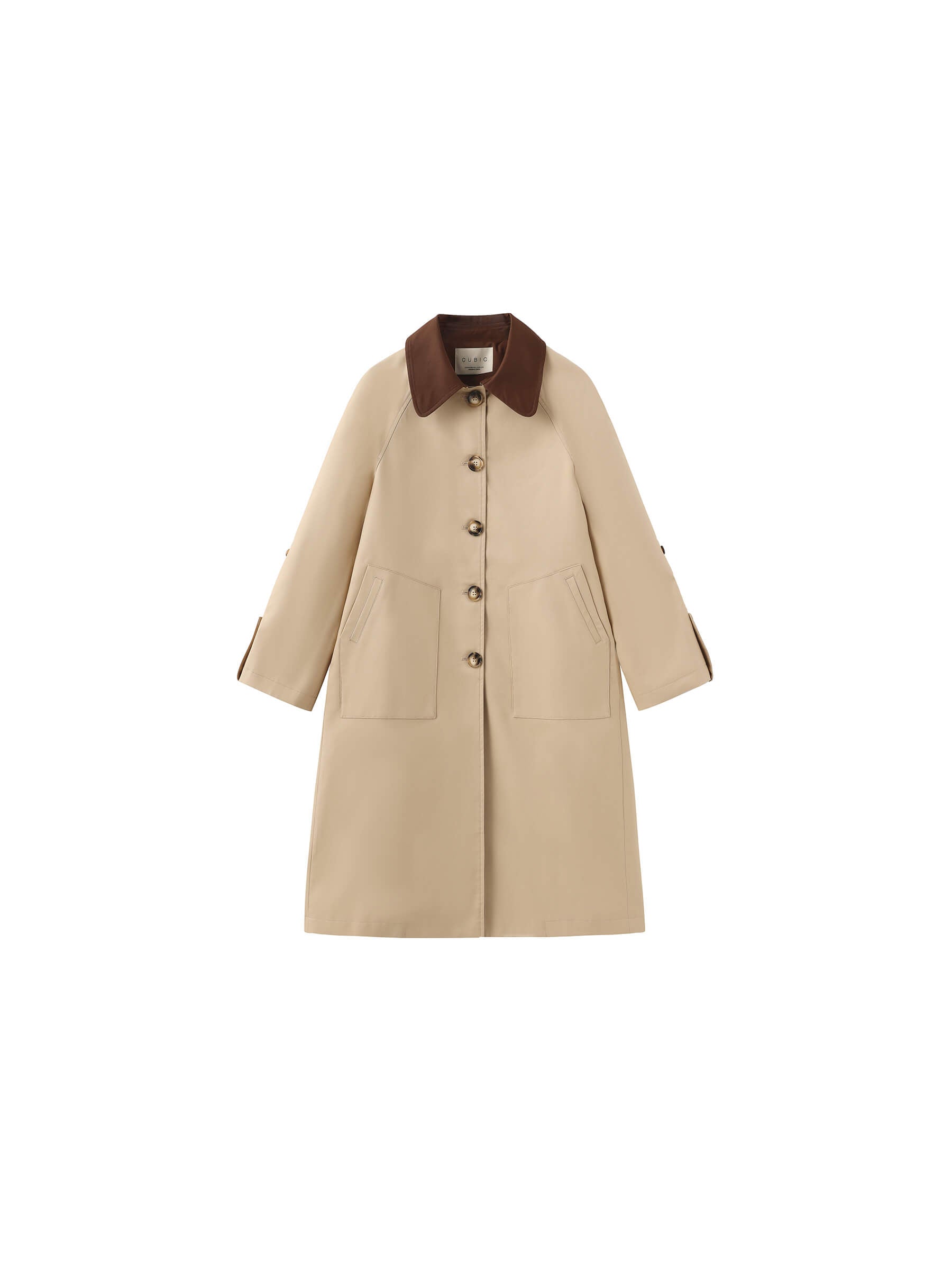 Color-Blocked Collar Long Trench Coat-17
