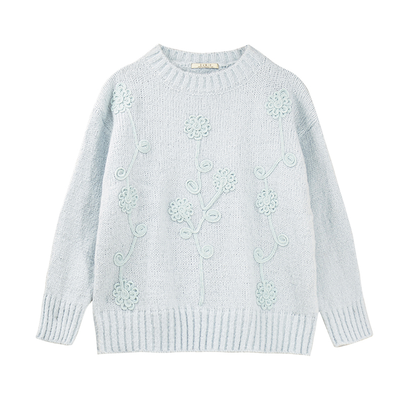 Floral Design Crew Knit Sweater-3