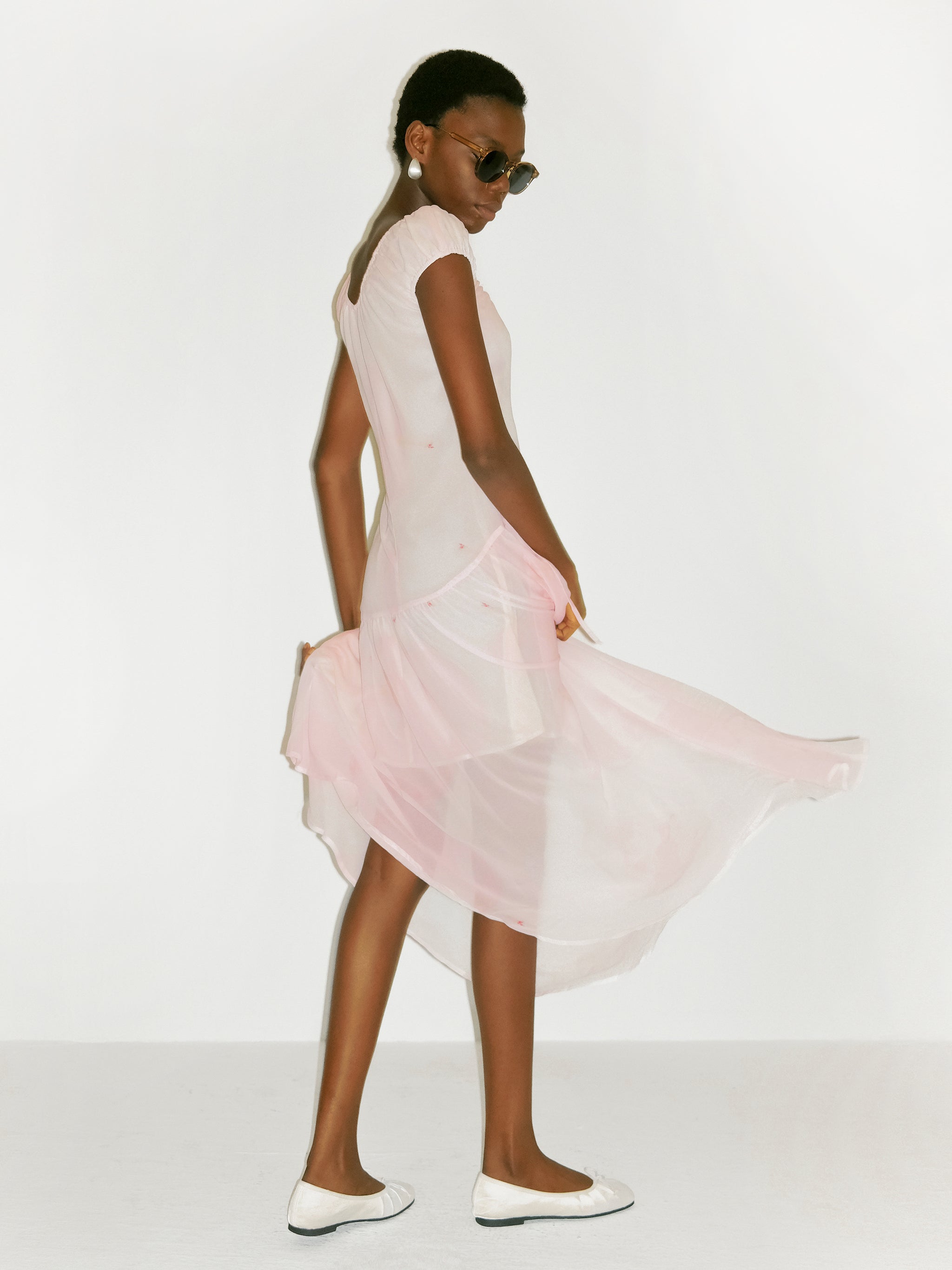 CUBIC Abstract Print Asymmetrical Chiffon Midi Dress-16