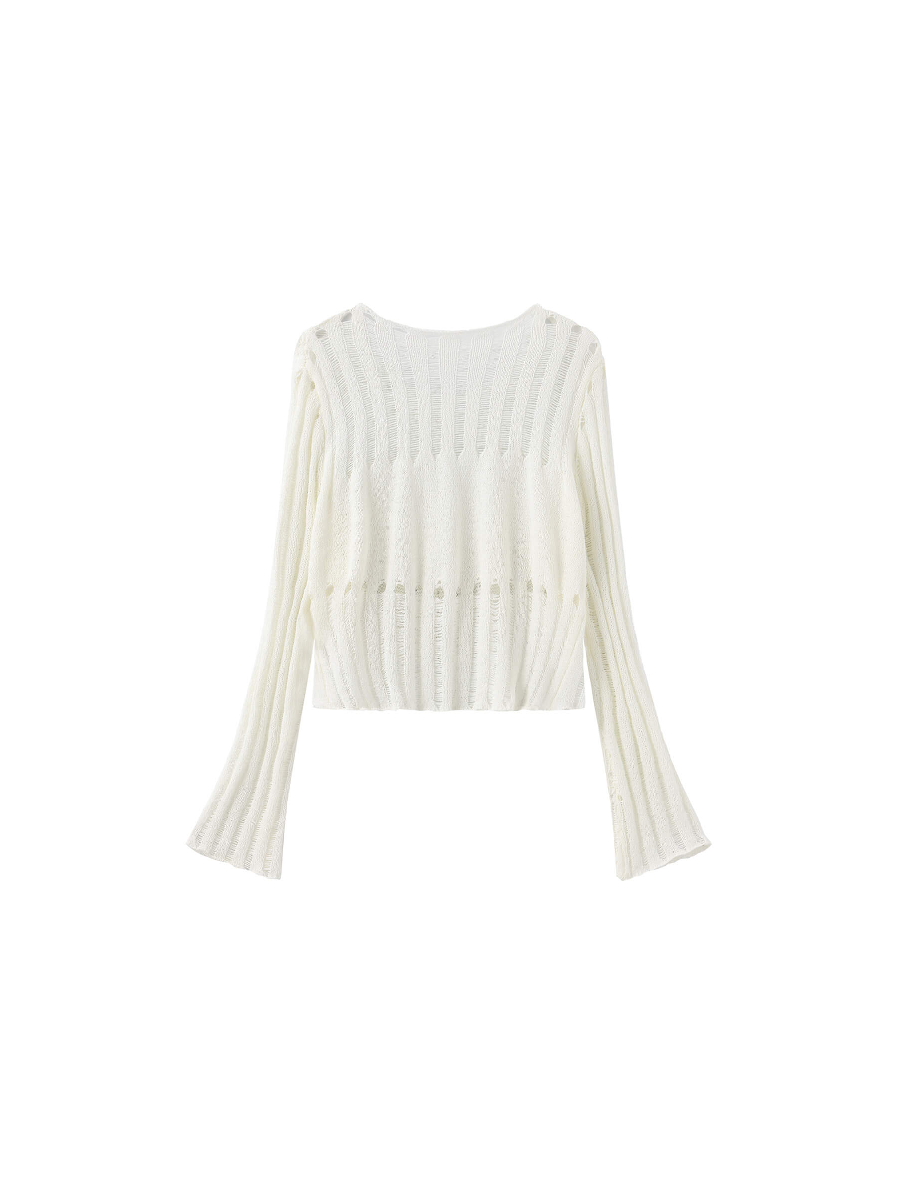 Beaded Hollow-Out Knit Top with Flare Sleeves-18