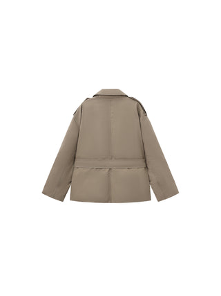 Dark Oversized Waist-Cinched Down Coat