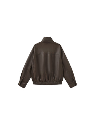 Stand Collar Vintage Faux Leather Jacket