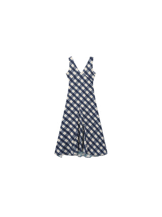 Plaid V-Neck Sleeveless Maxi Dress
