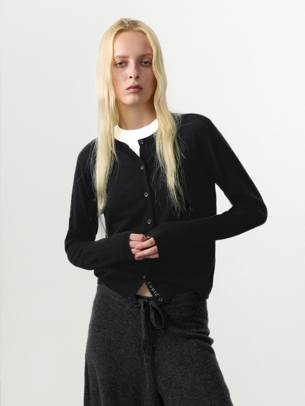 100% Wool Knit Cardigan with Crew Neck-16