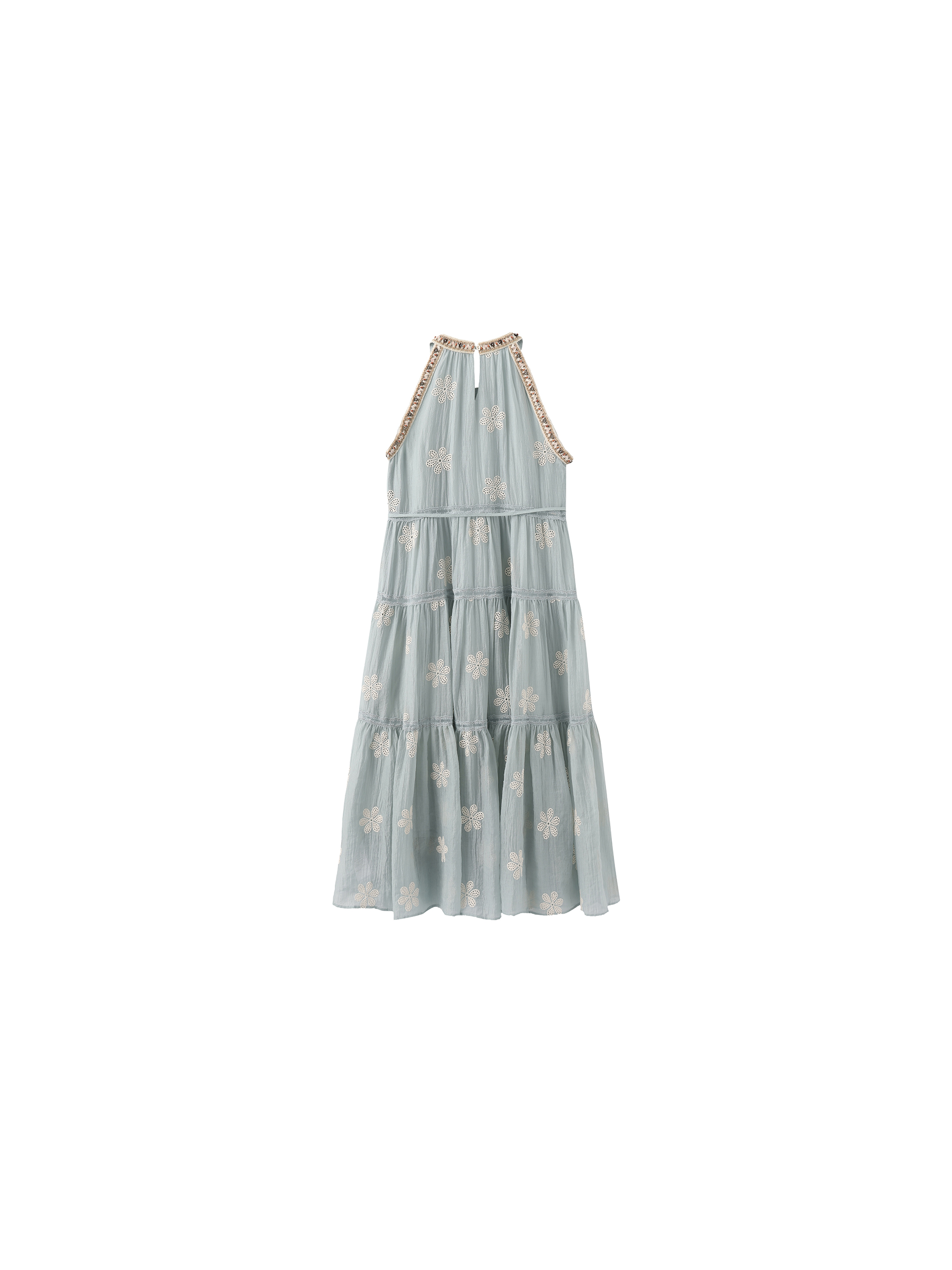 A-Line Halter Round-Neck Embroidered Maxi Dress-16