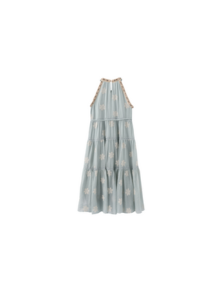 A-Line Halter Round-Neck Embroidered Maxi Dress