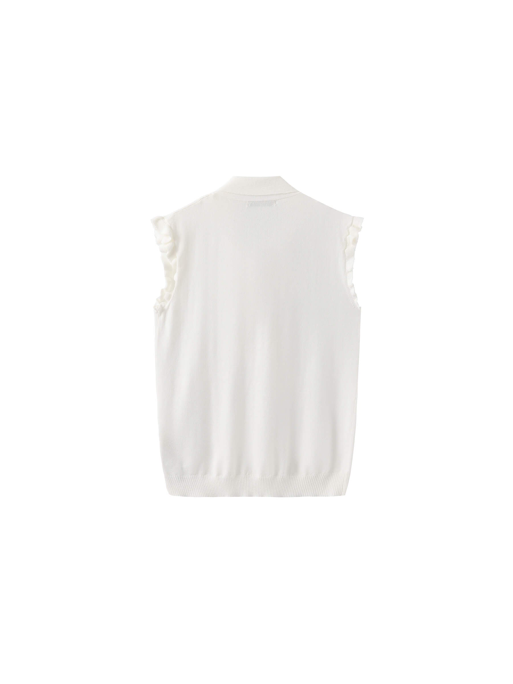 Ruffled Sleeve Sleeveless Knit Top with Attached Scarf-18