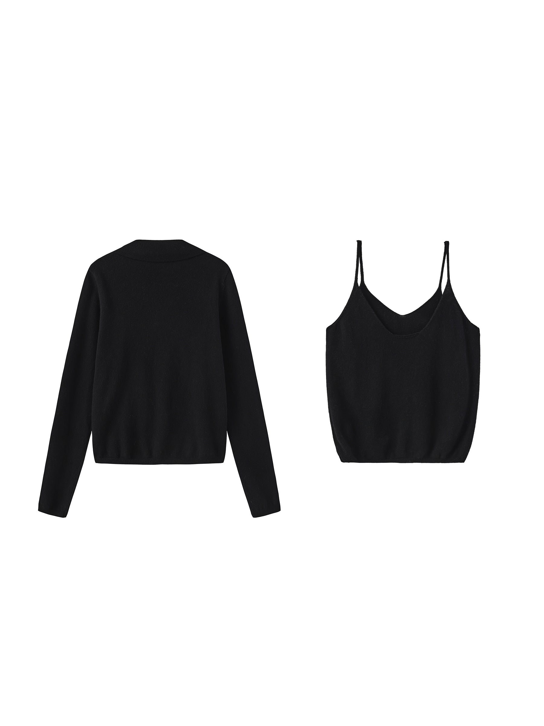 Zip-Up Collared Cropped Knit Cardigan & Vest Set-16