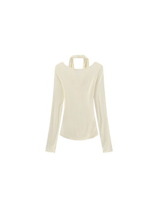 Halter V-Neck Long-Sleeve T-Shirt