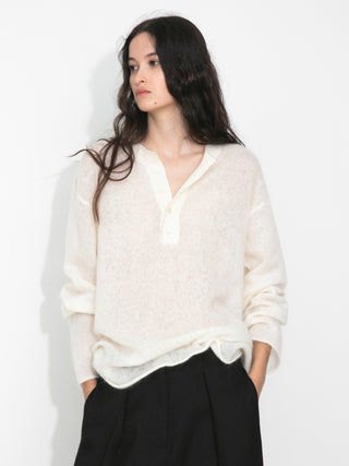 Henley Neck Loose-Fit Long-Sleeve Cover-Up