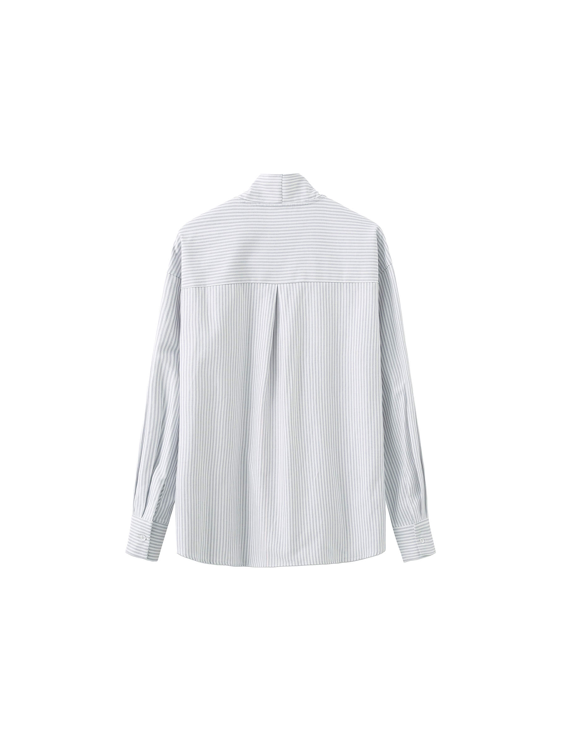 Pinstripe Long Sleeves Shirt with Tie Down Collar-14