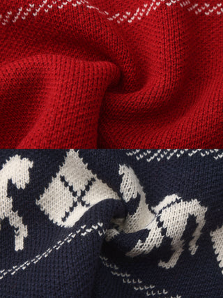 Horse Pattern Diamond Zip-Up Knit Cardigan