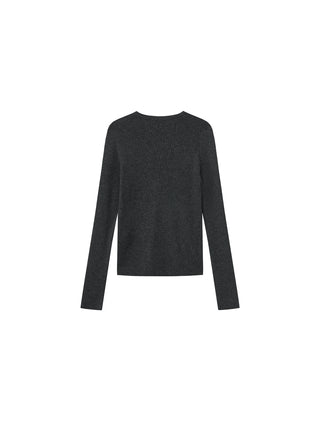 V-Neck Button-Front Fitted Knit Top