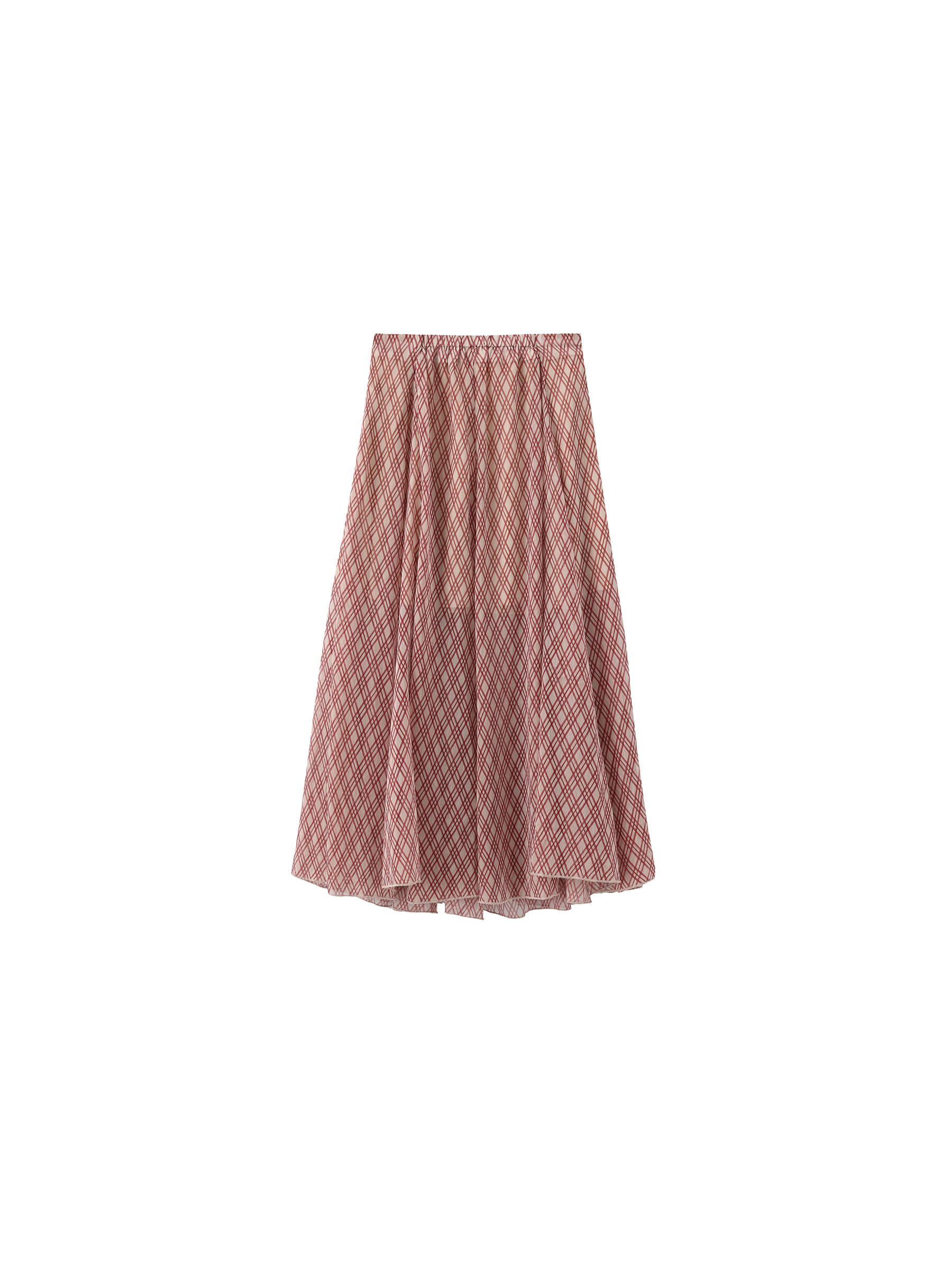 Asymmetrical Flowy Check Maxi Skirt-Red-9