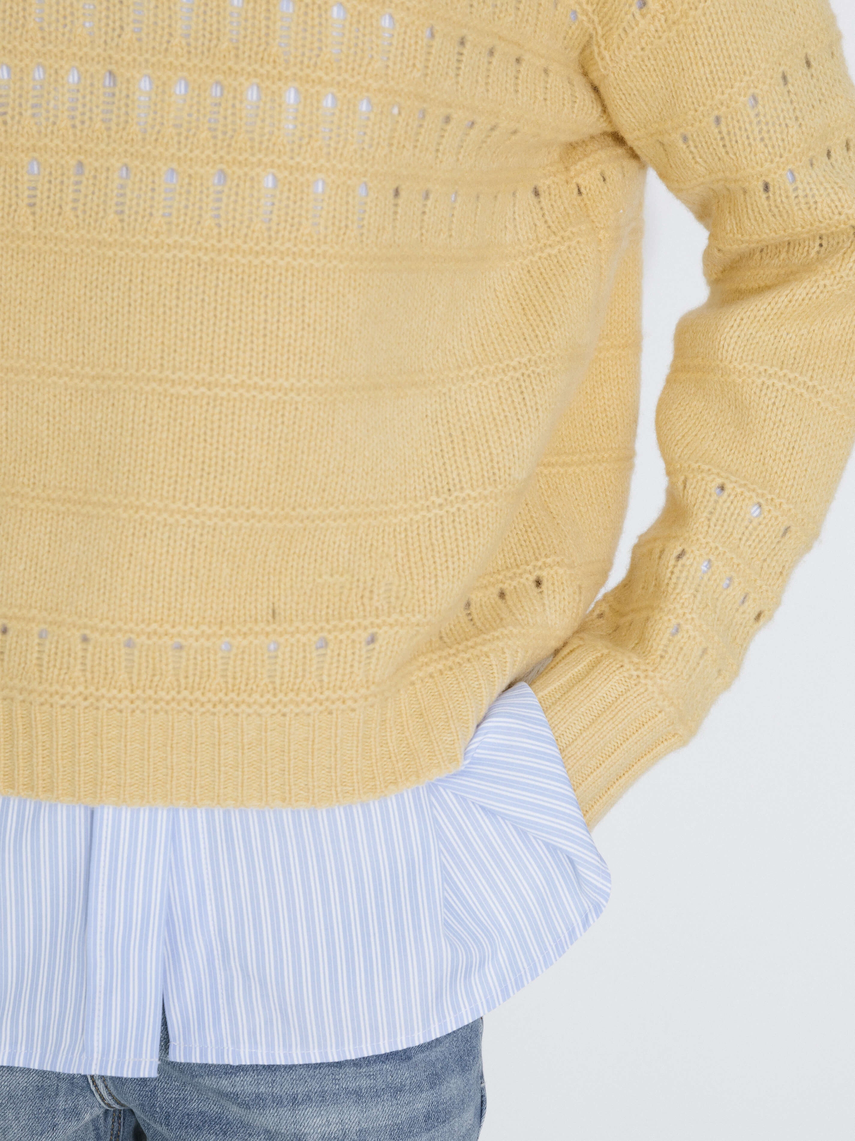 Hollowed 100% Wool Long Sleeves Knit Sweater-17