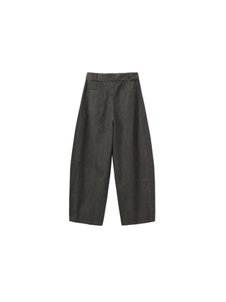 Wide Belted Tapered-Leg Denim Trousers