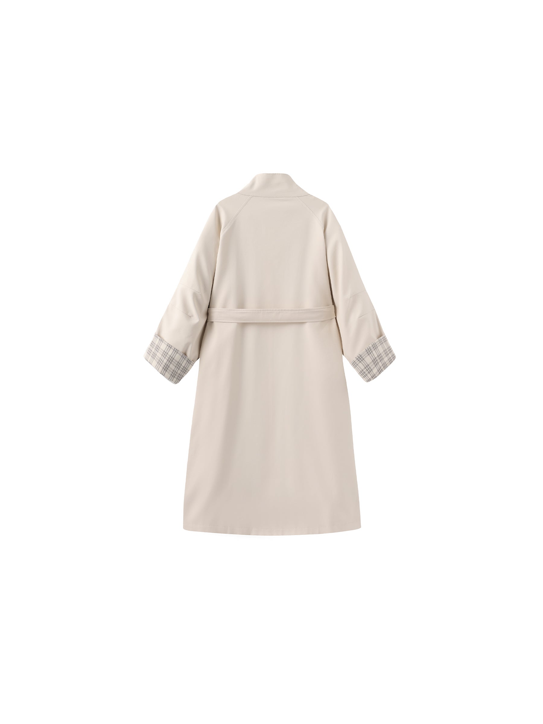 Funnel Neck Colorblock Cuff Trench Coat-16