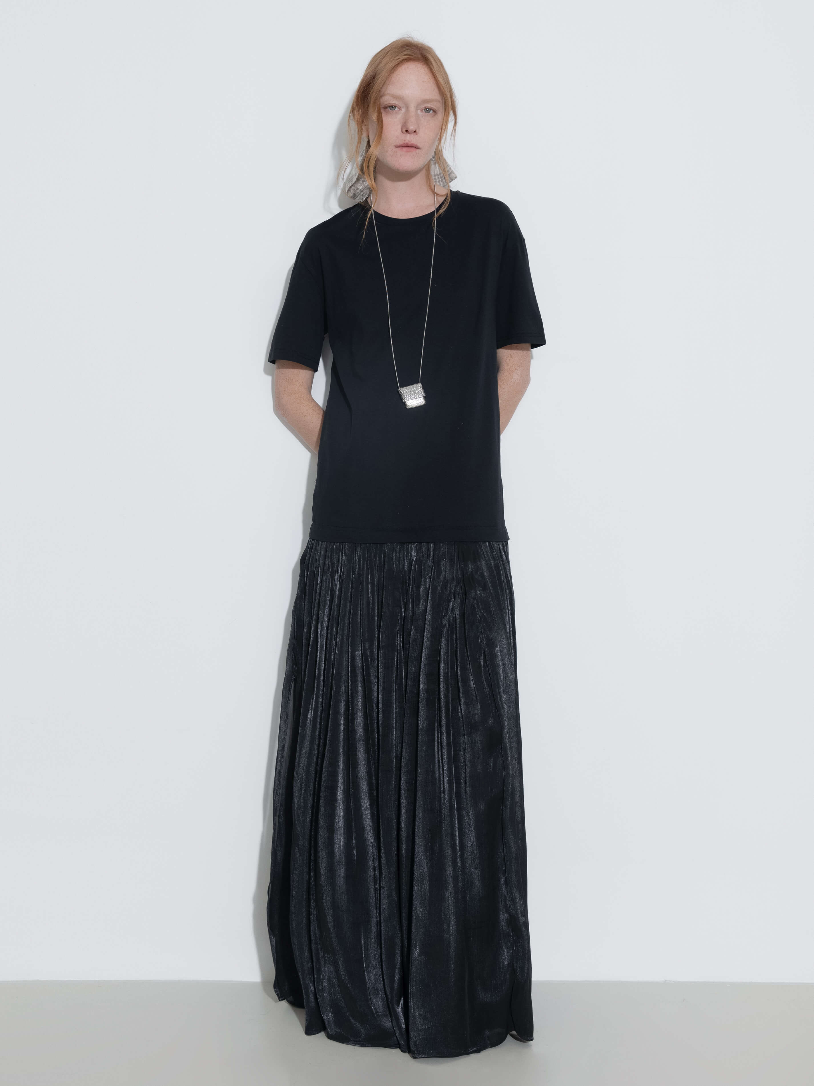Oversized Round Neck Short Sleeve Pleated Dress-15