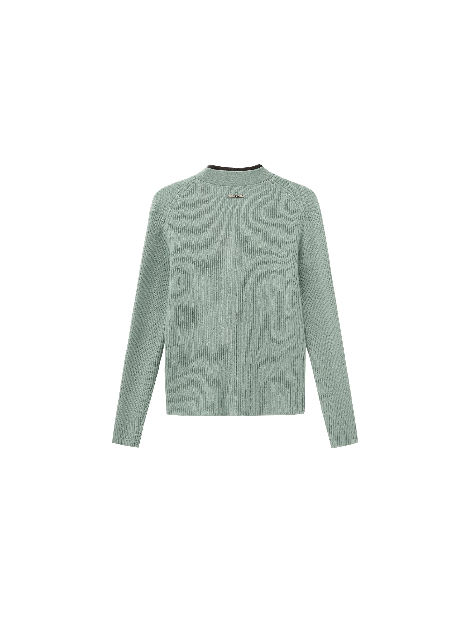 100% Wool Contrast V-Neck Wool Knit Top-16