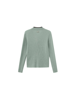 100% Wool Contrast V-Neck Wool Knit Top