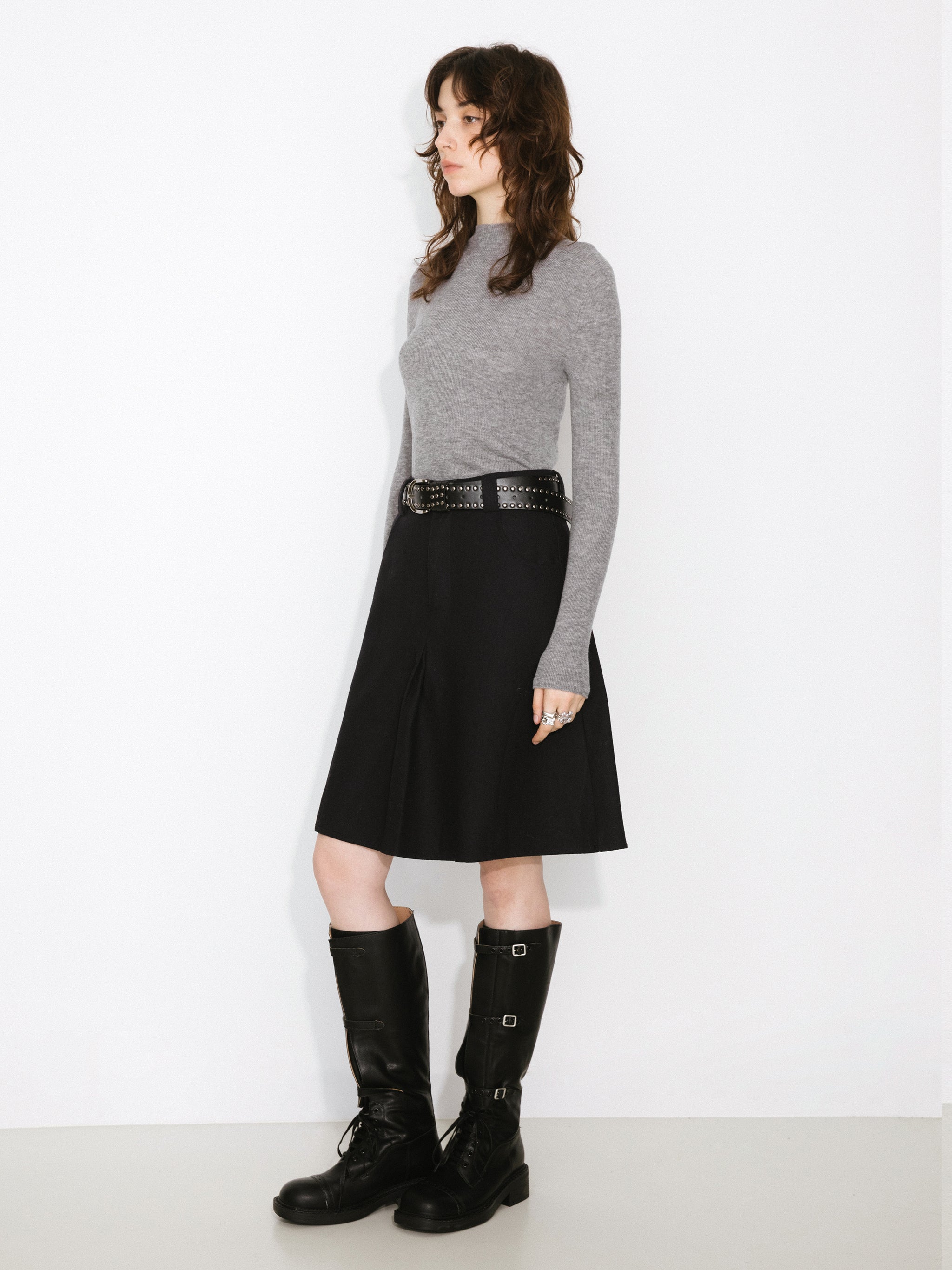 CUBIC 100% Wool Mock‑Neck Fitted Knit Top-16
