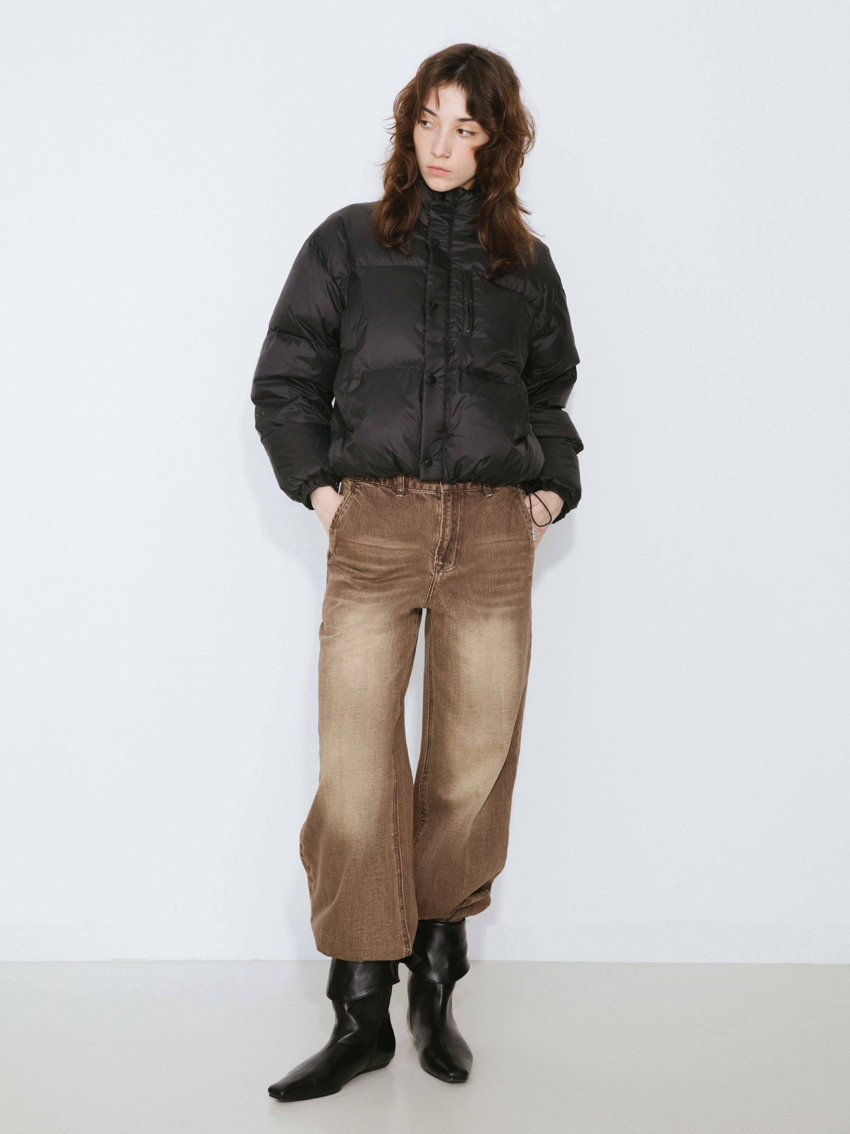 Cropped High Neck Down Coat-18