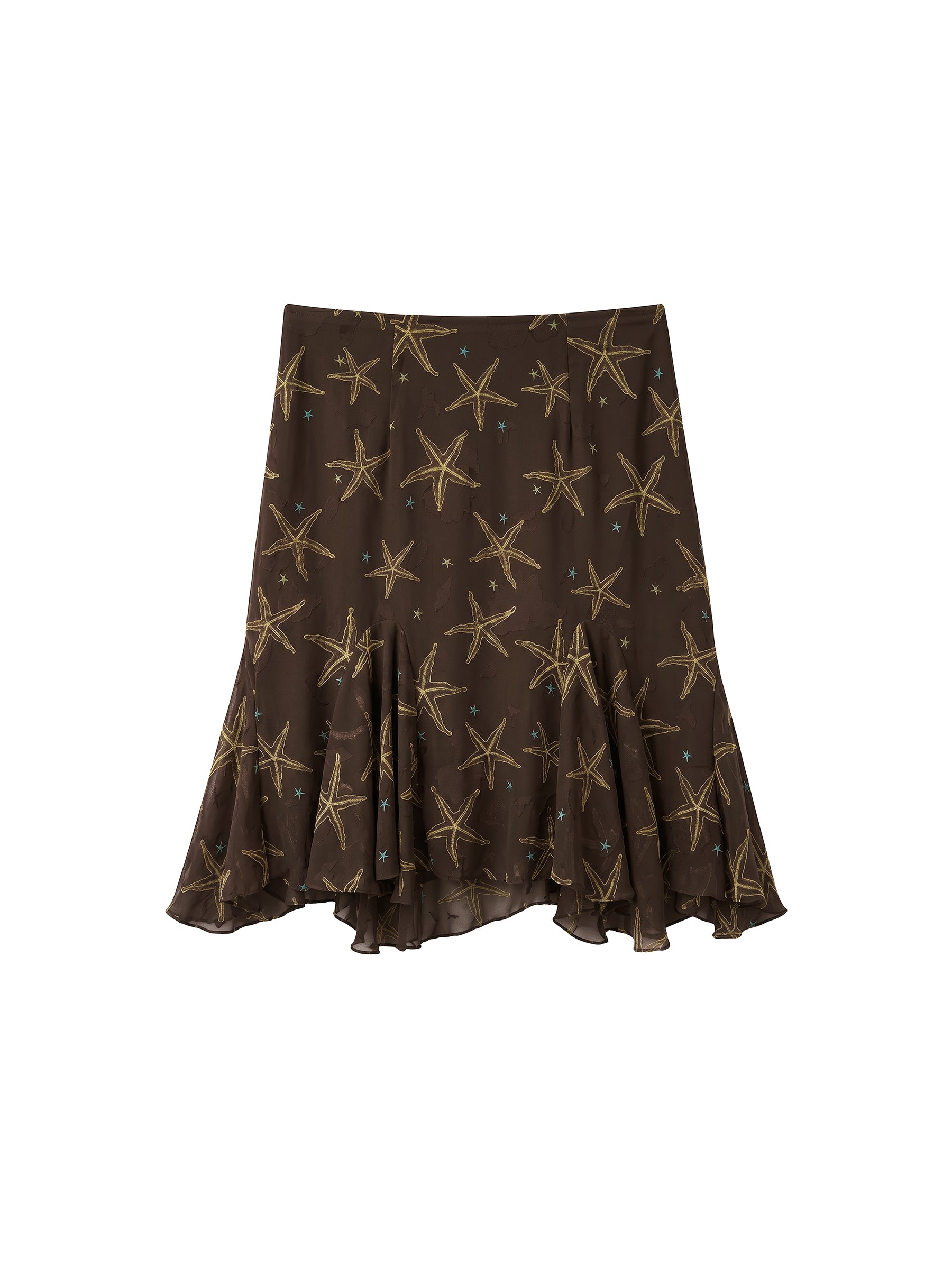 CUBIC Starfish Print Flare Midi Skirt-16