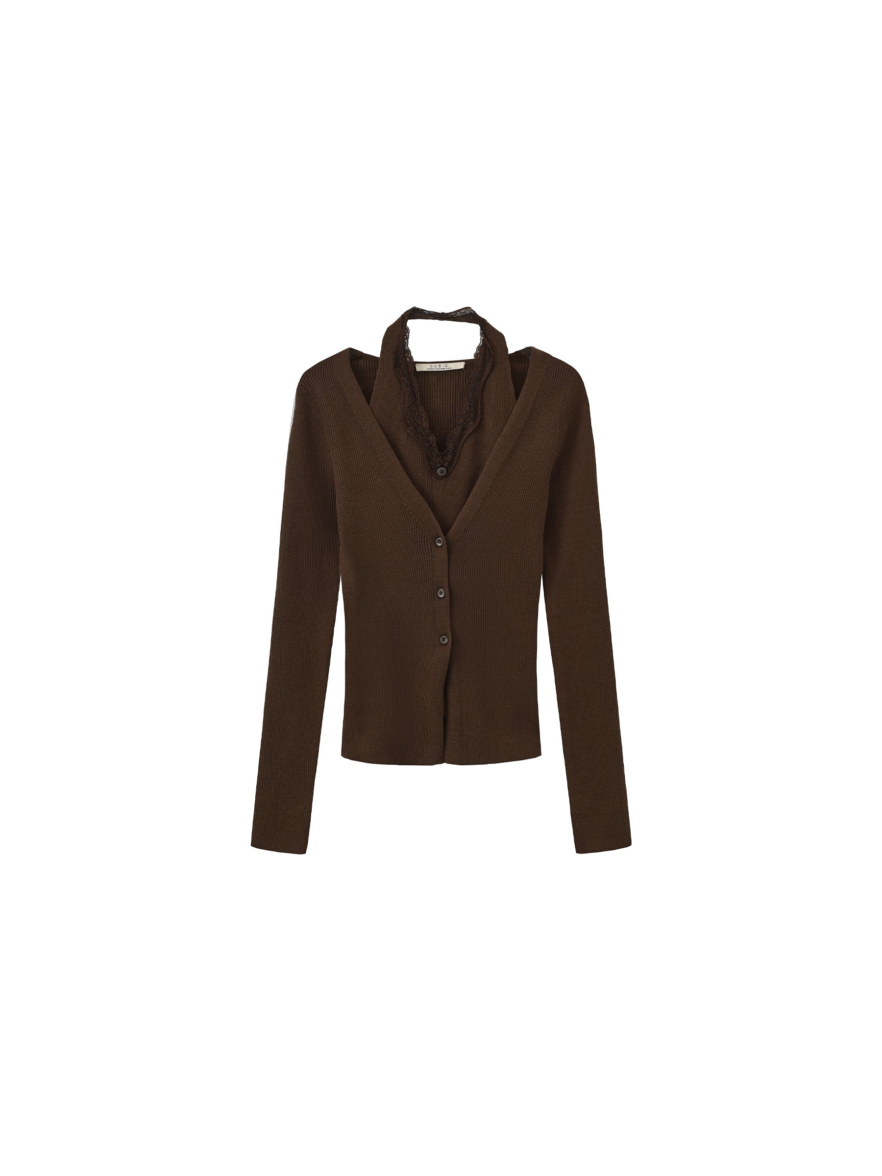 Layered Look Halter Neck Slim-Fit Knit Cardigan-16
